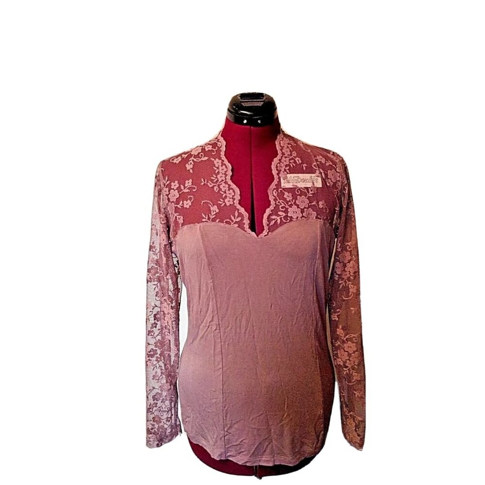 Next With Love Top Women’s Size 14 Black Lace Sleeve Sweetheart Neck Blouse